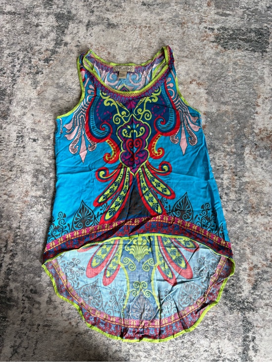 Flying Tomato Tops - Flying Tomato Turquoise Multicolor Paisley Hi-Low Tank